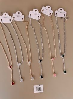 Collar Y con Piedra Gota Brillante