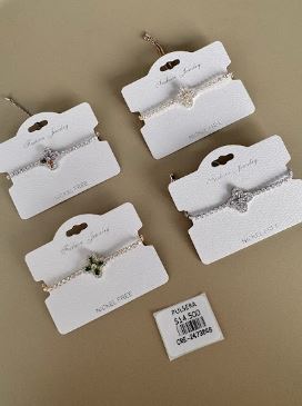 Pulsera de Circonias en Tira con Dije Tr‚bol de Cuatro Hojas