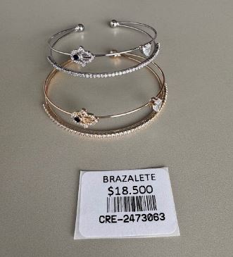 Brazalete Rígido Doble Mano de Hamsa y Corazón con Circonias