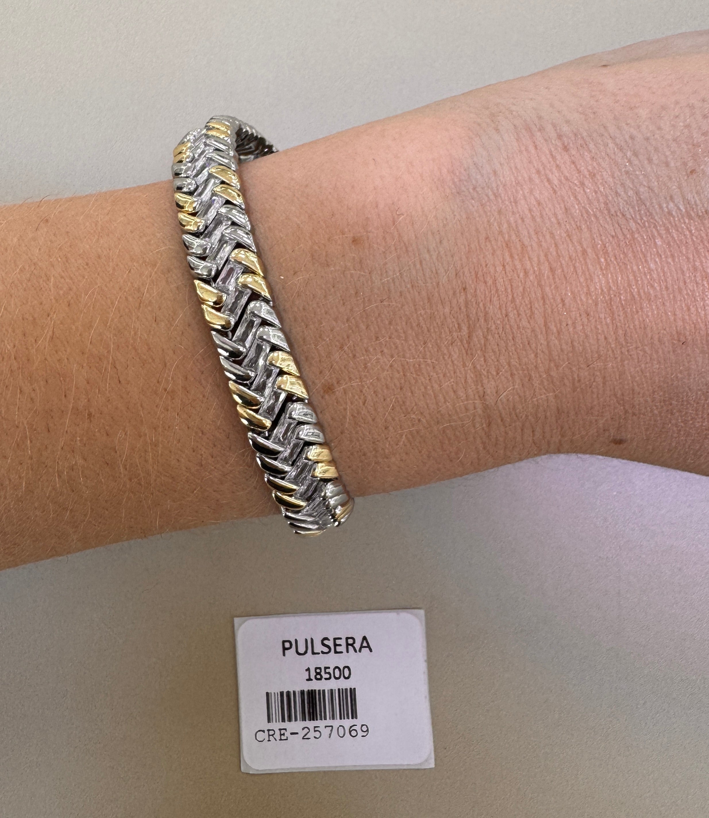 Pulsera de Eslabones en Espiga Bicolor Estilo Trenzado