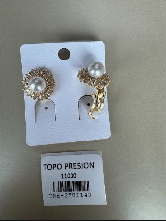 Topo Presión Perla con Halo de Cristales Dorados