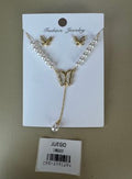 Juego de Collar y Aretes con Mariposa y Perlas