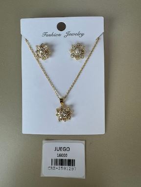 Set de Collar y Topos con Flor Brillante