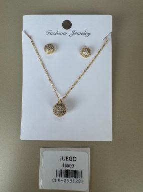 Juego Collar y Aretes Esfera Brillante Dorado