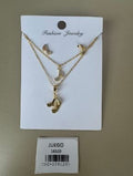 Juego Collar Doble y Aretes Nota Musical Dorado