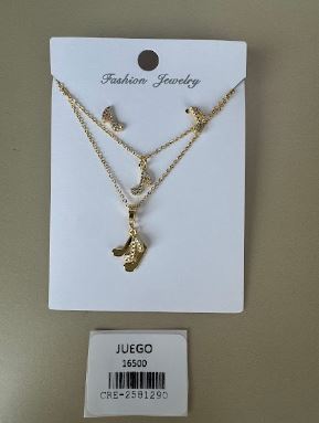 Juego Collar Doble y Aretes Nota Musical Dorado