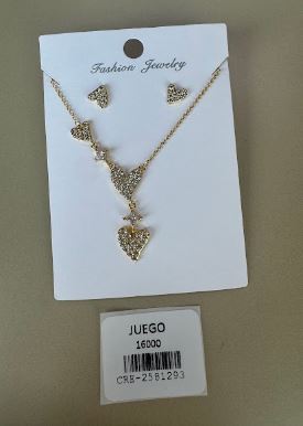 Set Collar y Aretes Corazones con Pedrería