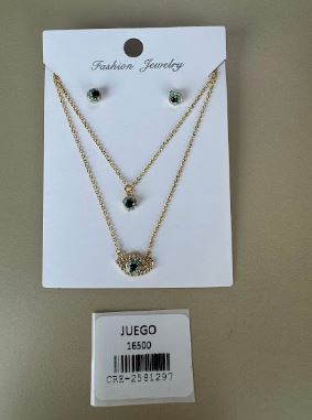 Set de Collar Doble y Topos con Piedra Oscura