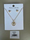 Juego Collar y Aretes Círculo Corazón Brillantes