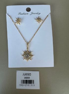 Juego Collar y Aretes Sol Brillante Dorado