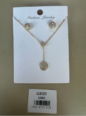 Juego Collar Y Aretes Doble Círculo Brillante