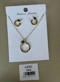 Juego Collar y Aretes Círculo con Piedra Verde Dorado