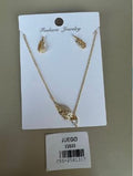 Juego Collar y Aretes Diseño de Ala con Gema Color Dorado