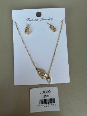Juego Collar y Aretes Diseño de Ala con Gema Color Dorado