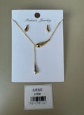 Juego Collar Estilo Lariat y Aretes en Forma de Gota Color Dorado