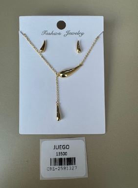 Juego Collar Estilo Lariat y Aretes en Forma de Gota Color Dorado