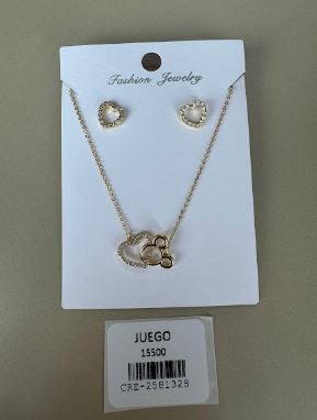 Juego Collar y Aretes Corazón y Silueta en Tono Dorado