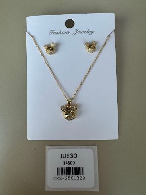 Juego Collar y Aretes Figura Redondeada Color Dorado