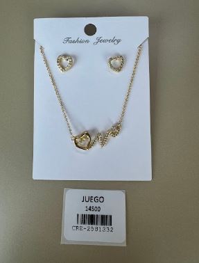 Set Collar y Aretes Diseño Corazón y Palabra