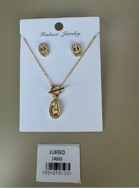 Set Collar y Aretes Religiosos con Detalle de Piedras