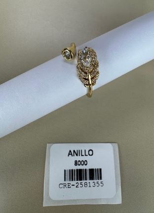 Anillo Abierto con Motivo de Pluma y Cristales