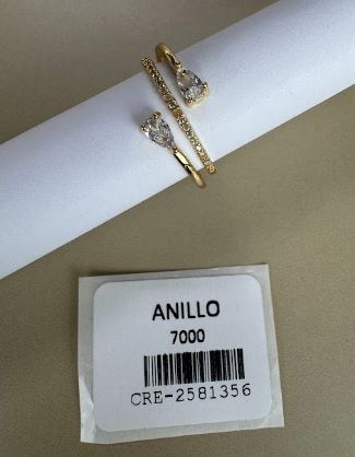 Anillo Abierto con Cristales en Gota y Línea Central