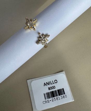 Anillo Abierto con Motivos de Estrellas y Cristales
