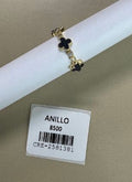 Anillo con Motivos de Trébol Negro y Cristales