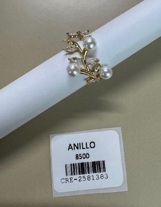 Anillo Diseño Rama con Perlas y Cristales