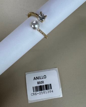 Anillo Abierto con Perla y Piedra Central