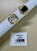 Anillo Cuadrado con Piedra Central y Halo de Cristales