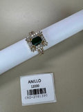 Anillo Rectangular con Piedra Central Verde y Cristales