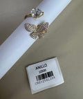 Anillo Abierto con Mariposa y Piedra Talla Pera
