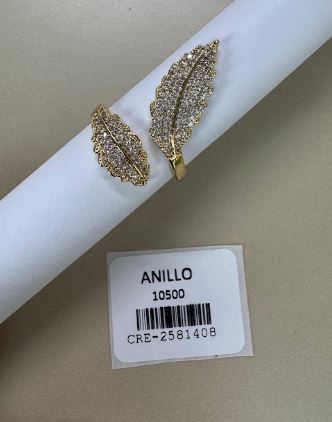 Anillo Ajustable Diseño Hojas con Cristales
