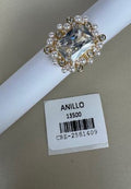 Anillo Dorado con Piedra Central Perlas y Cristales