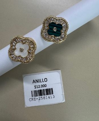 Anillo Diseño Cuadrifolio con Incrustaciones y Cristales