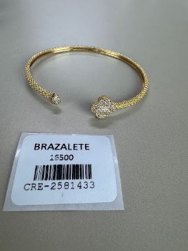 Brazalete Abierto Dorado con Tr‚bol y Pedrería