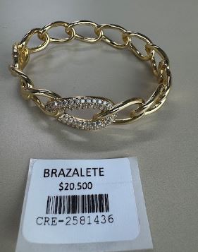 Brazalete Dorado de Eslabones con Pedrería Central