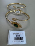 Brazalete Rígido Espiral Pluma y Piedra Gota con Pedrería