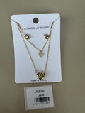 Juego de Collar Doble y Topos en Forma de Corazón Dorado