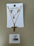 Set Collar Doble y Aretes con Cruces