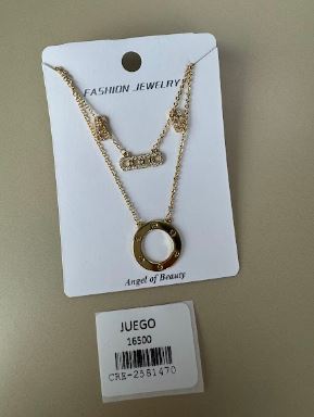 Juego de Collar Doble con Dijes Geométricos y Topos Dorado