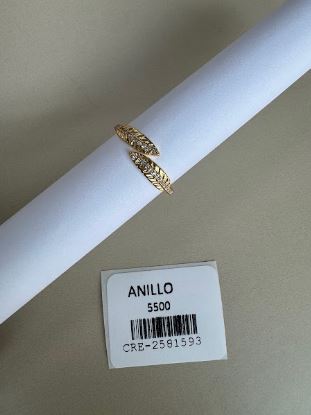 Anillo Abierto con Diseño de Hojas y Cristales