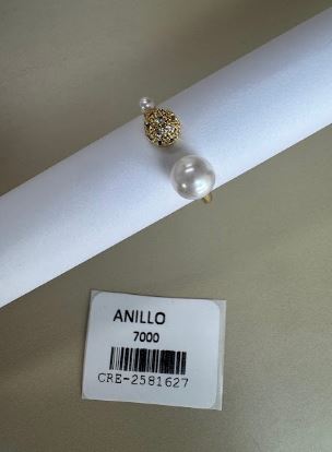 Anillo Ajustable con Perla y Esfera Texturizada
