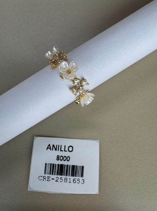 Anillo Ajustable con Flores y Piedras Brillantes