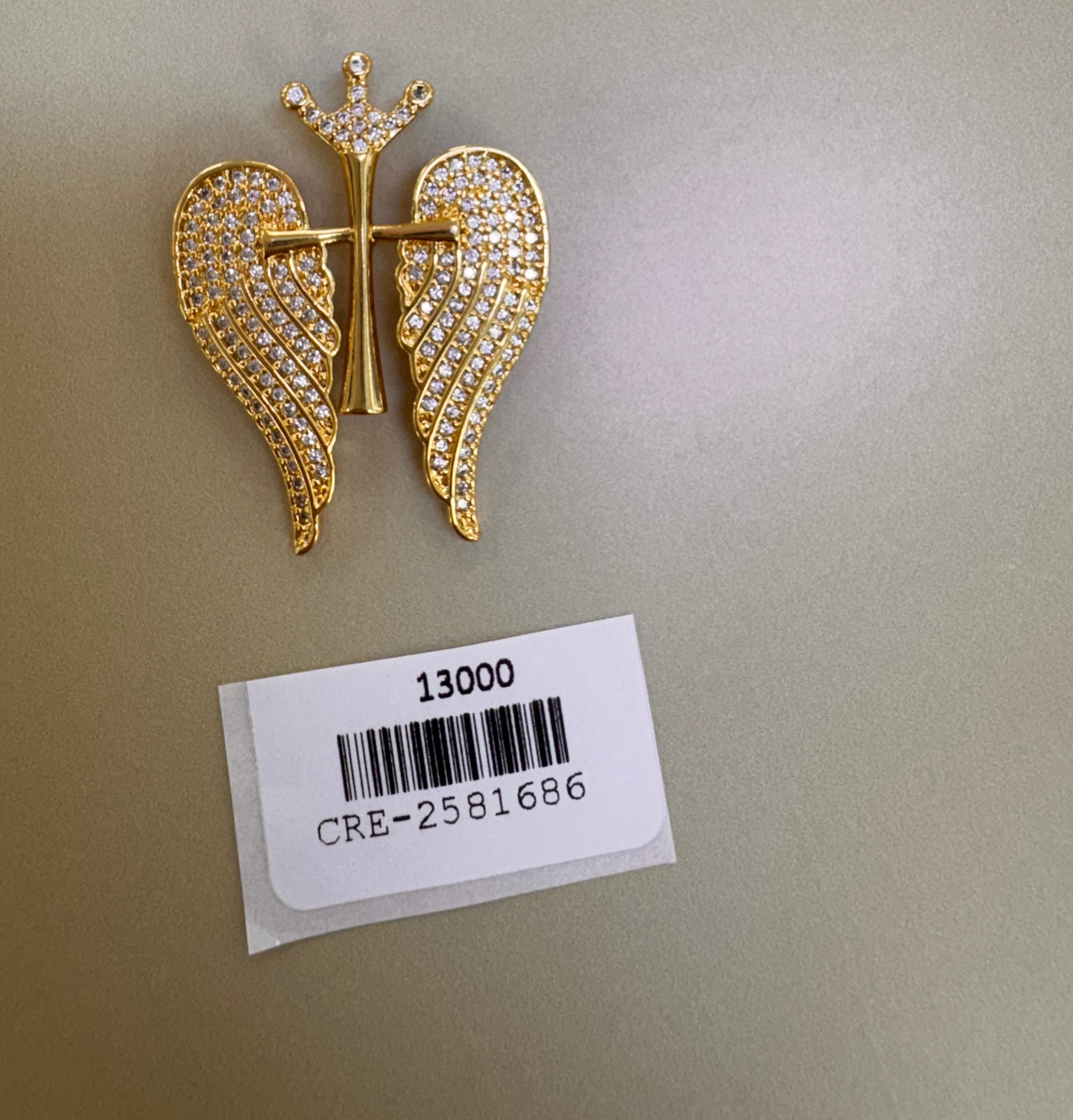 Dije Cruz con Alas y Corona Dorado
