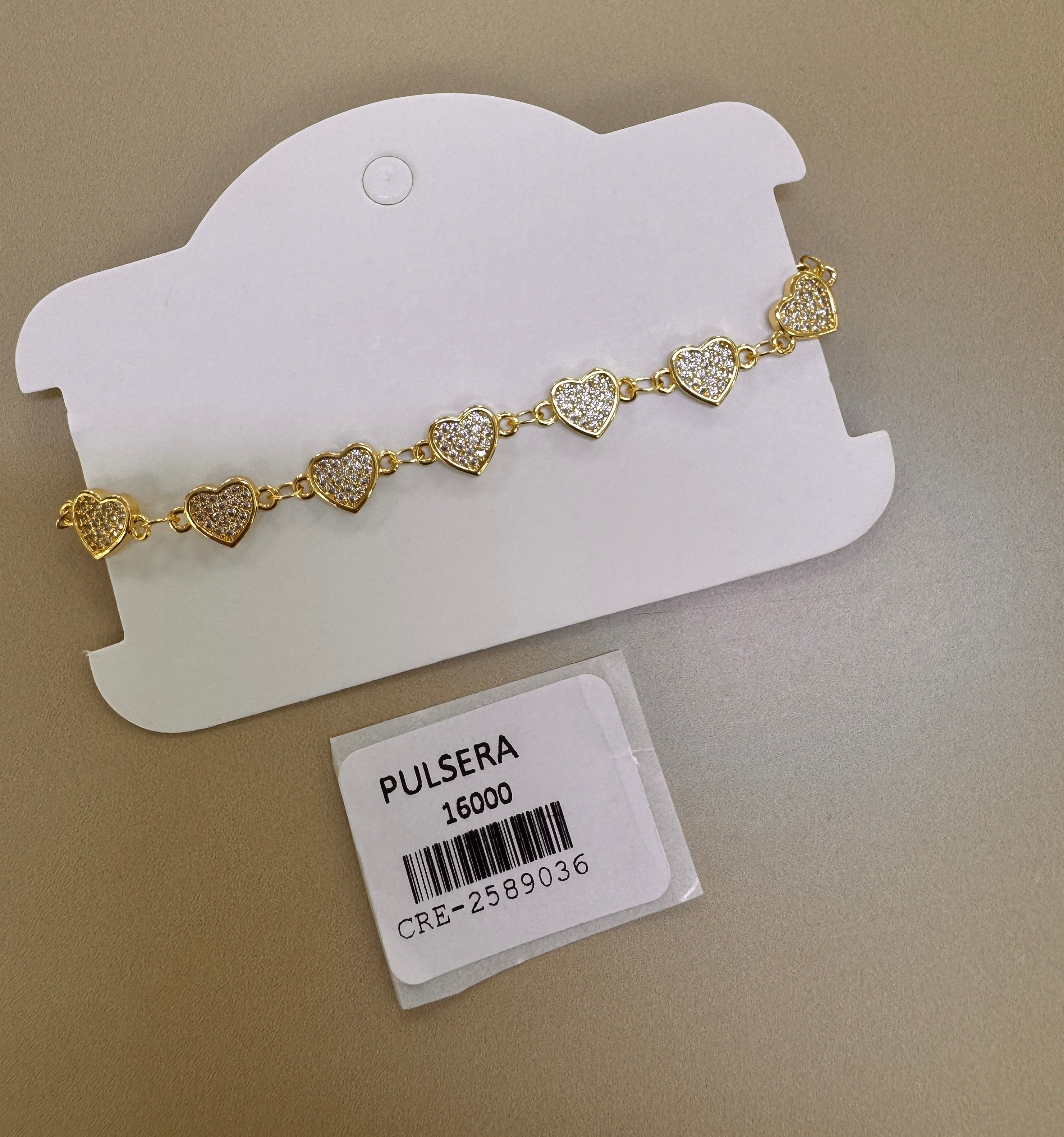 Pulsera Dorada con Corazones y Brillo