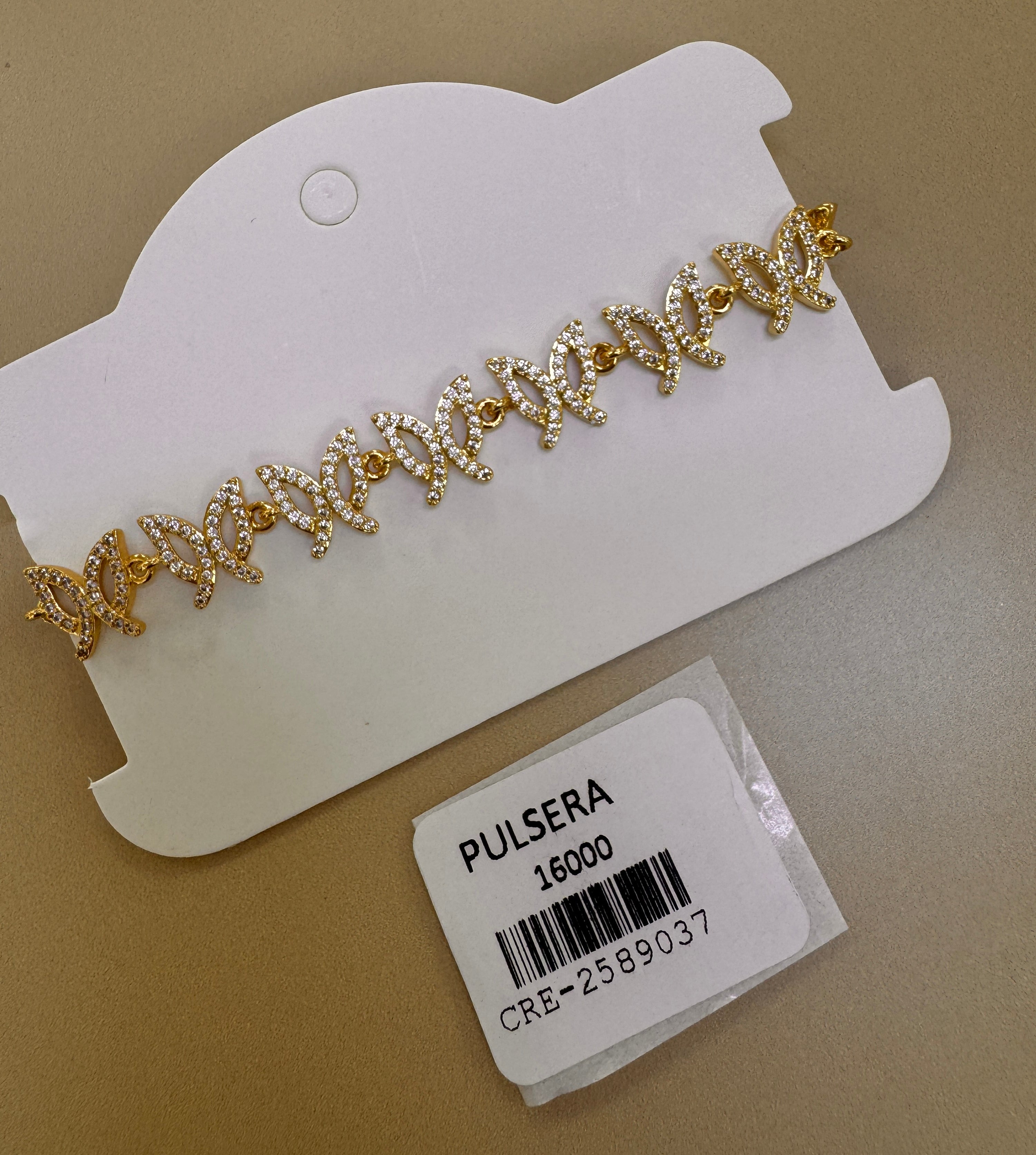 Pulsera Dorada de Eslabones Entrelazados con Brillo
