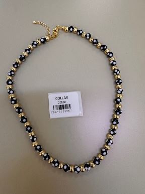 Collar de Cuentas Bicolor y Esferas Doradas