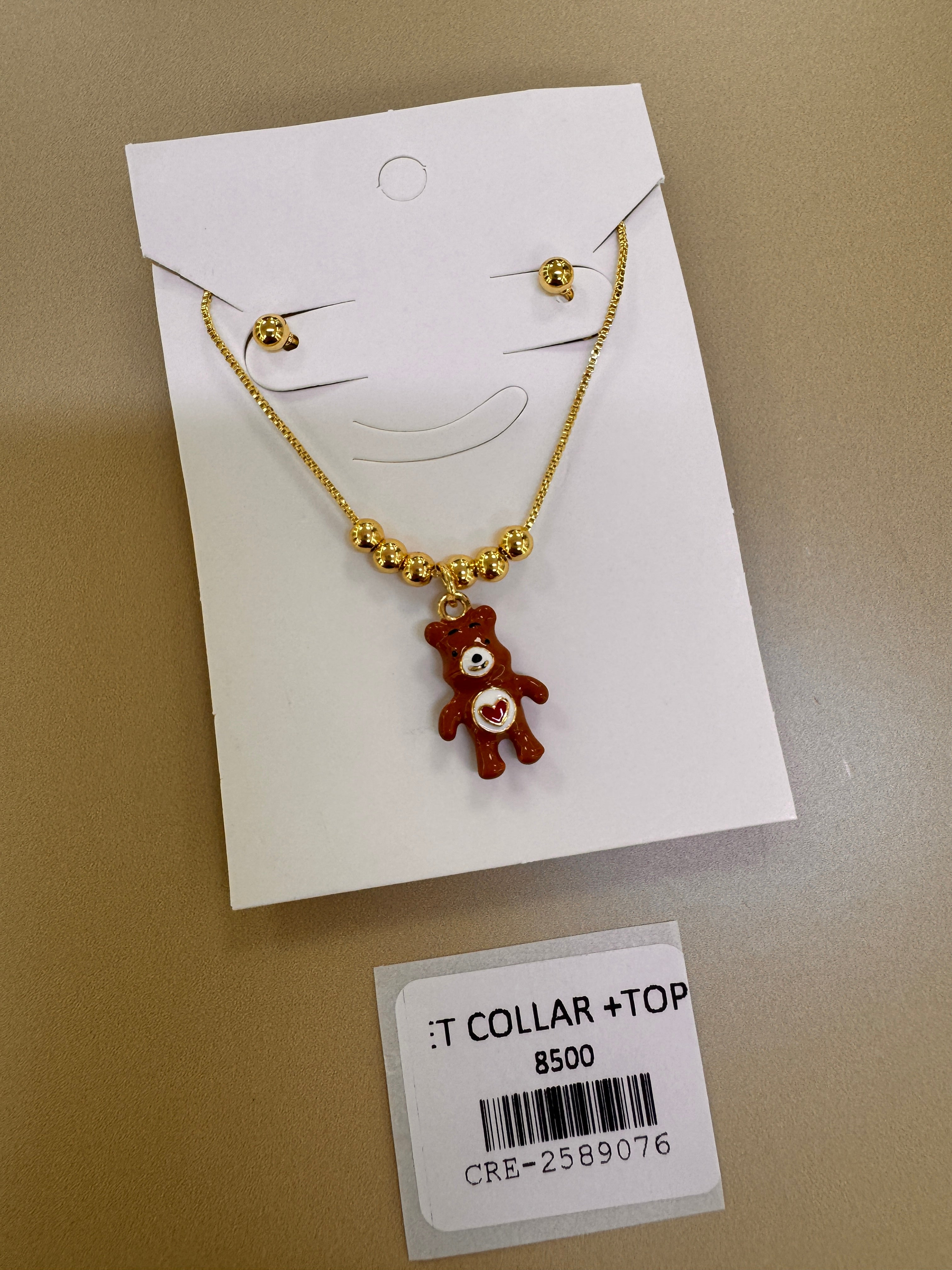 Juego de Collar con Dije de Osito y Topos